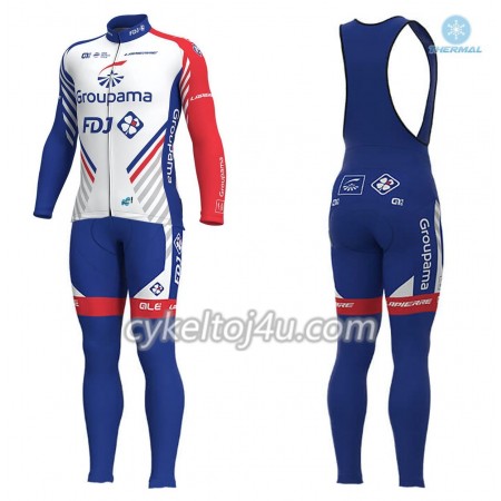 Cykeltrøje Langærmet + Bib Cykelbukser 2018 FDJ N001 Vinter Thermal Fleece